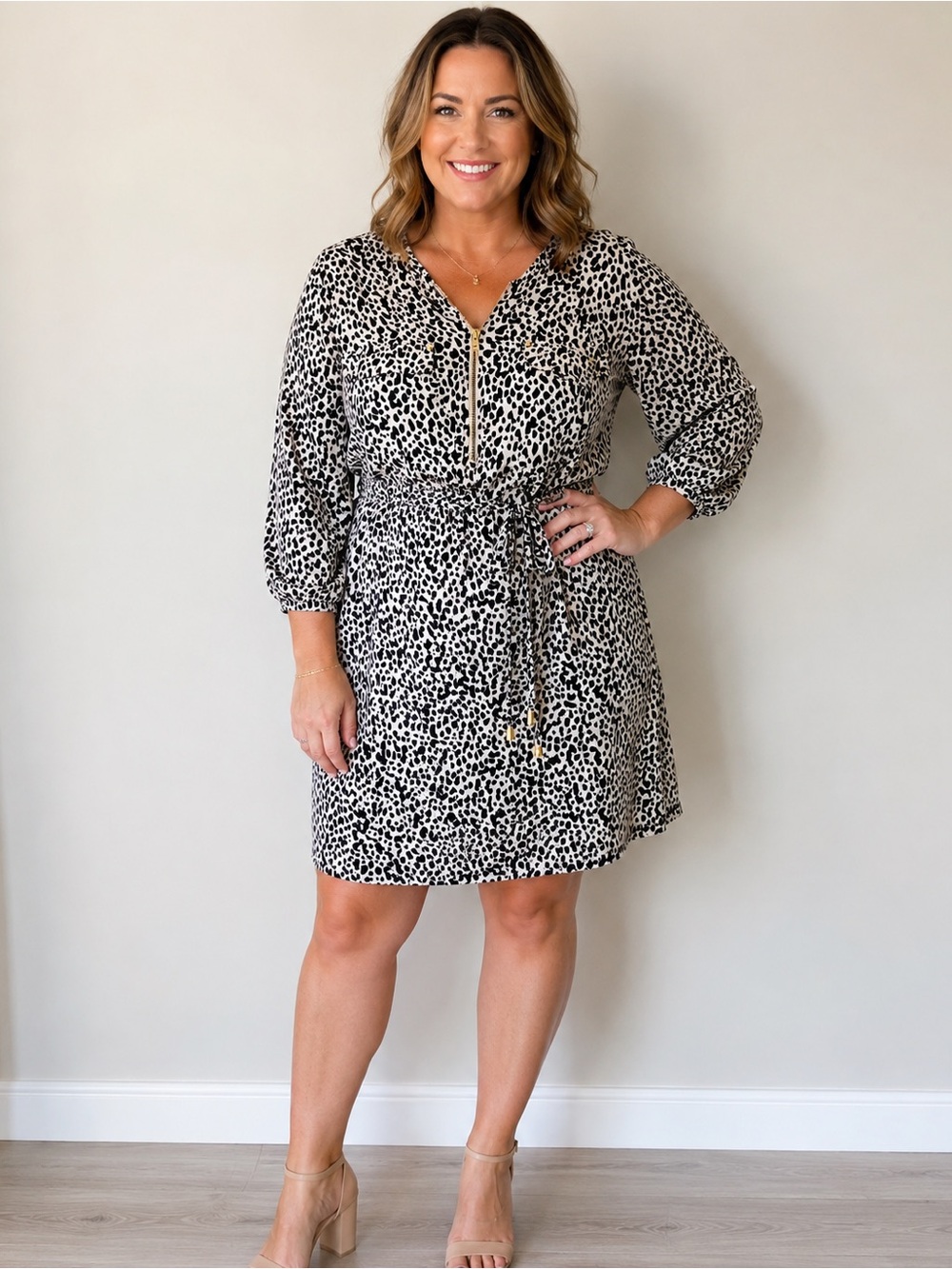 Fairweather Animal Print Drawstring Waist Dress